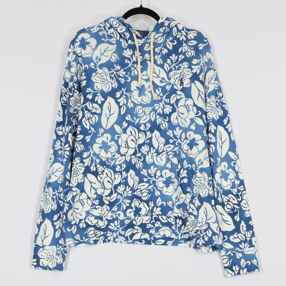 Polo Ralph Lauren Floral Spa Terry Hoodie Men L Blue Hawaiian Tropical $145 NWOT